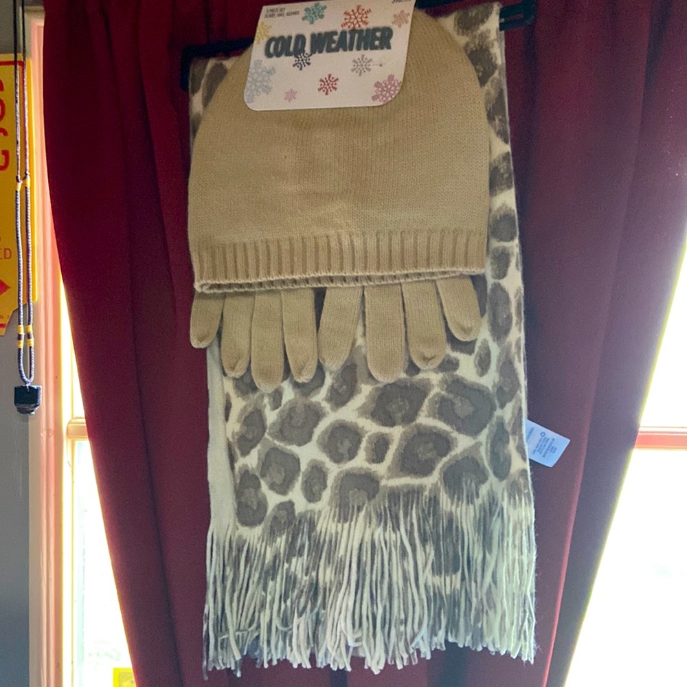 3 piece scarf, hat & glove set